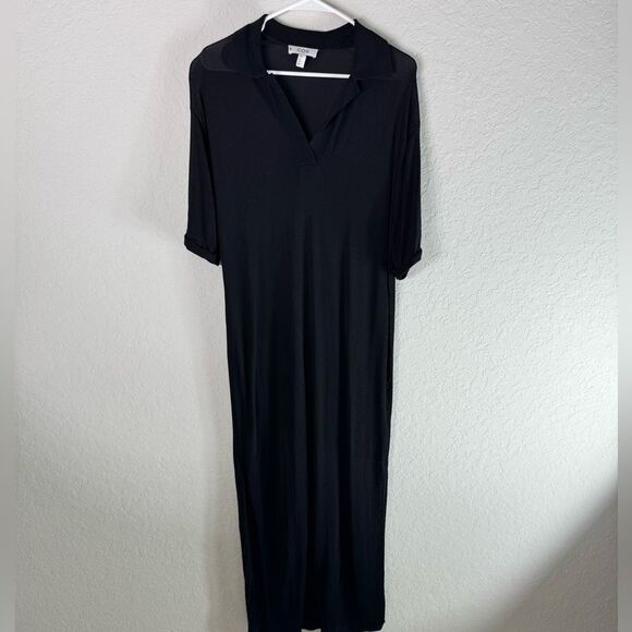 COS Black Collared V-Neck Viscose Double Slit Maxi Dress Size XS - Picture 6 of 12